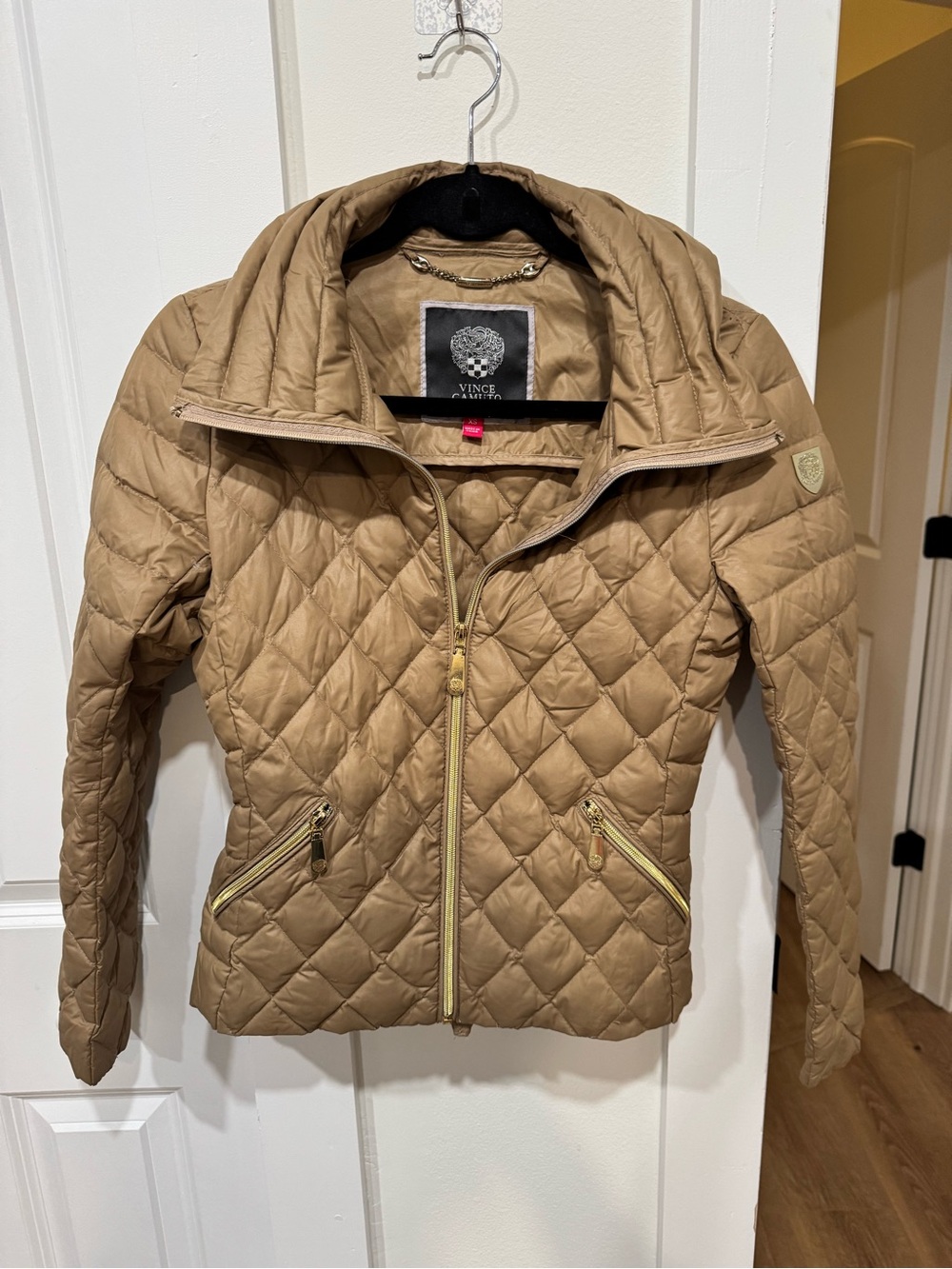 Vince Camuto Quilted Camel/Tan Hooded Puffer Jacket